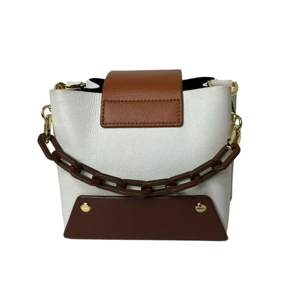 Yuzefi Womens Leather Suede Chain Strap Flap Over Structured Mini